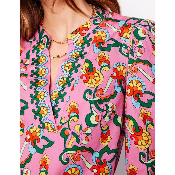 NWT Boden Cotton Notch Neck Bold Print Top Sz 14 - Picture 5 of 10